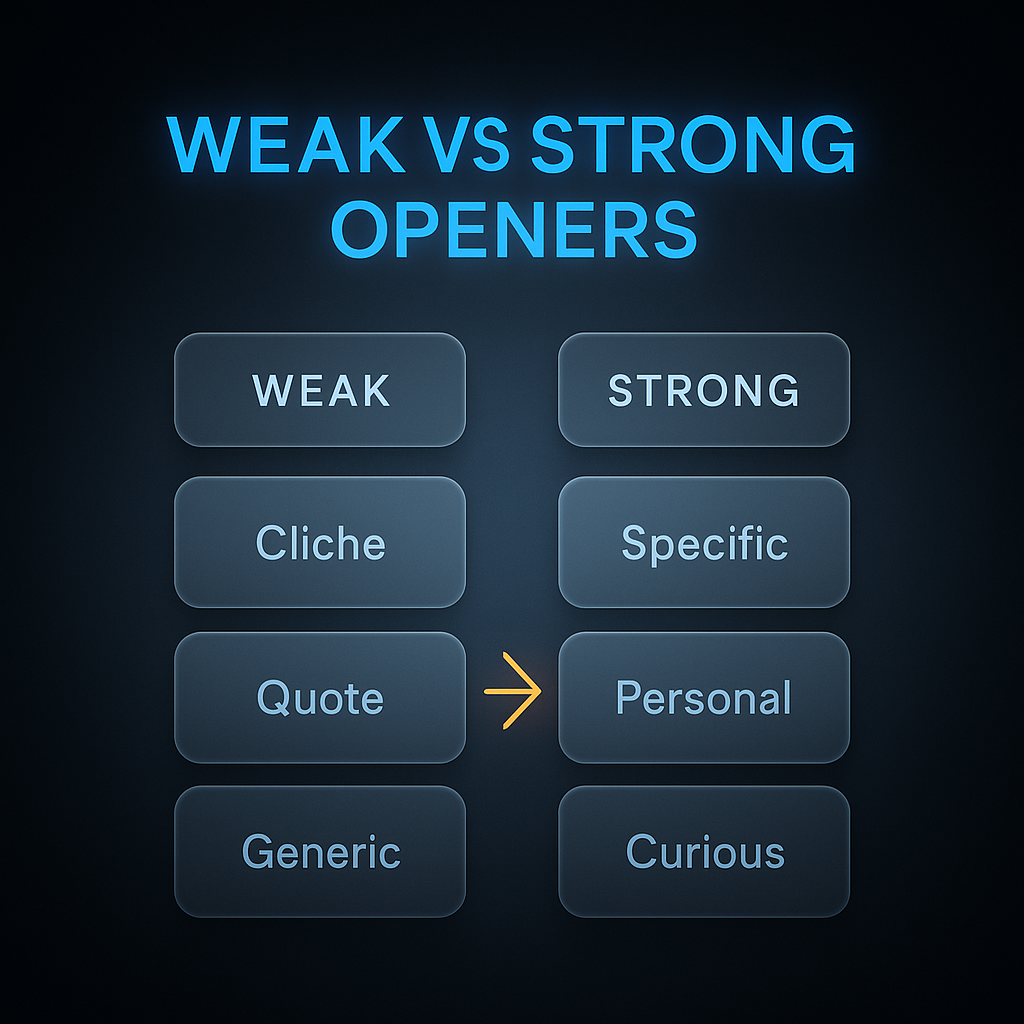 Before and after comparison of weak versus strong personal statement opening lines
